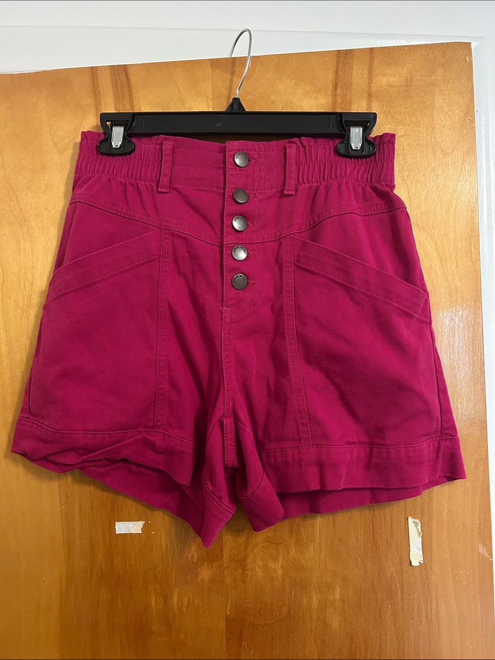 Knox Rose High-Waist Button-Front Magenta Shorts
